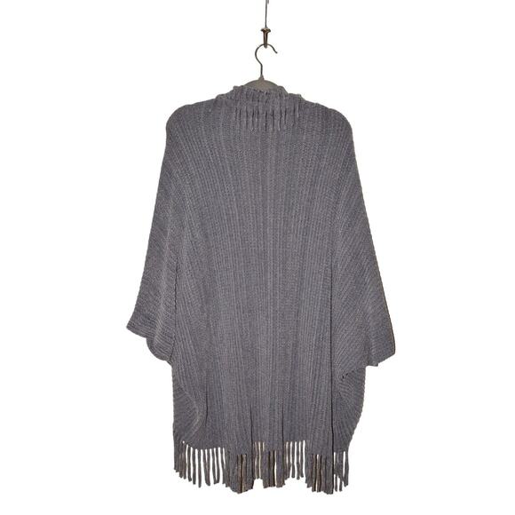 MACCHIA DI RUGGINE NEW‎ $98 Fringe Trim Ribbed Blanket Poncho Blue OS One Size - Picture 2 of 3